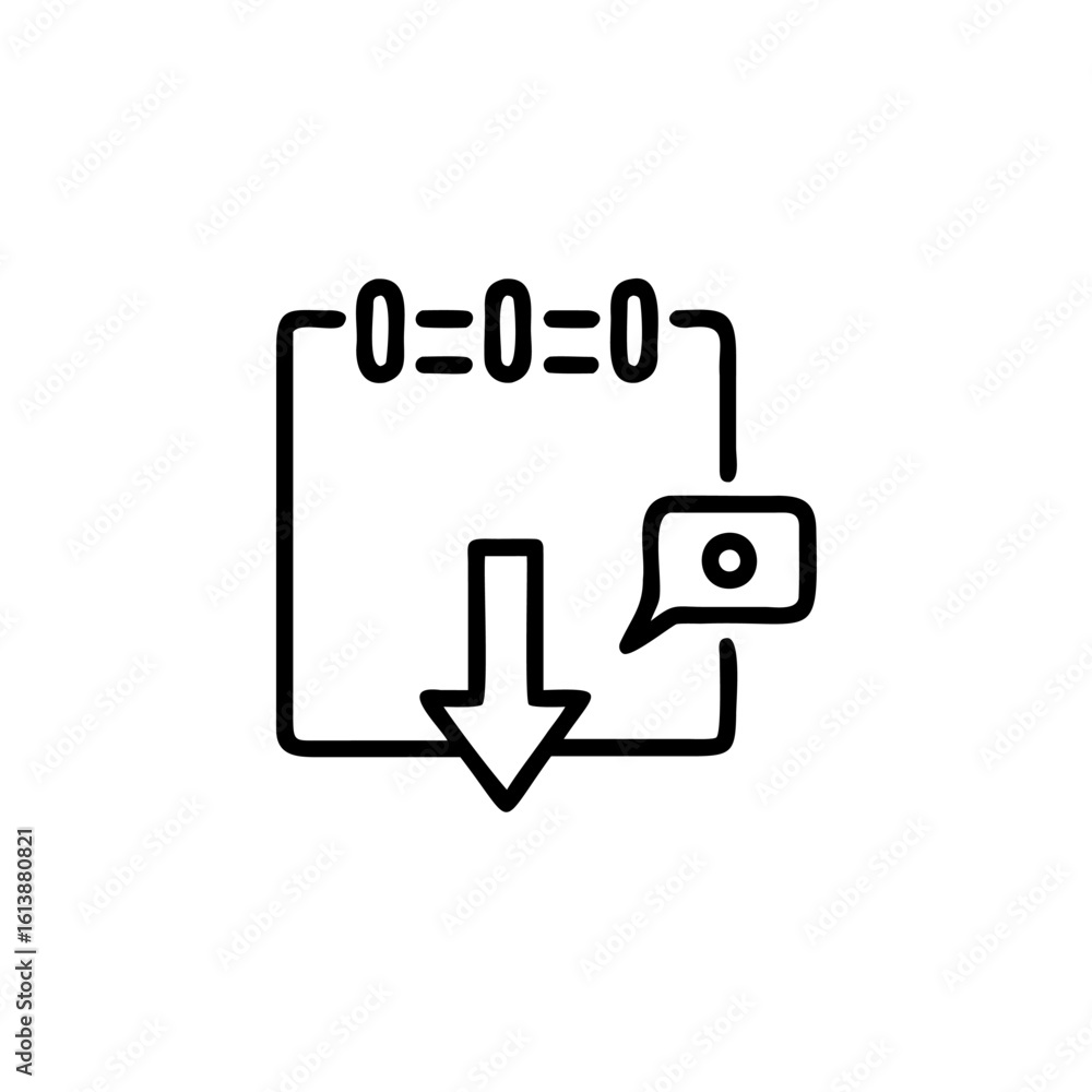 Poster outline icon notebook with download arrow speech bubble vector
