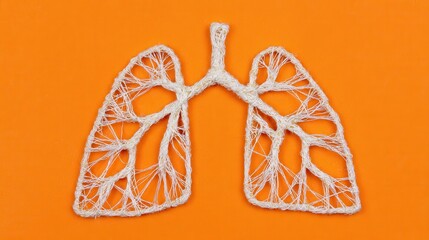 Lung health concept art with white thread on orange background