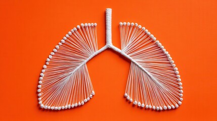 Creative representation of human lungs with cotton swabs on orange surface