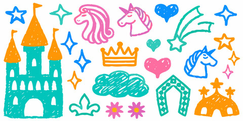 Doodle paint background with chalk hand-drawn elements. Sketch kid scribble, abstract children bg.