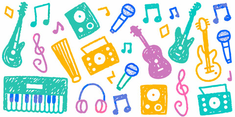 Kids doodle design, Naive baby nature sticker, colorful pencil illustration.