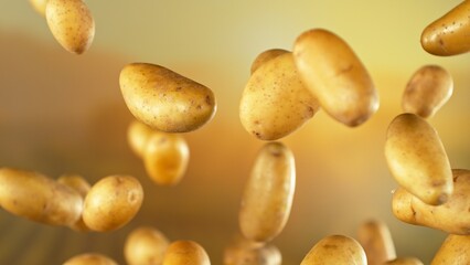 Freeze motion of flying early potatoes , Close-up