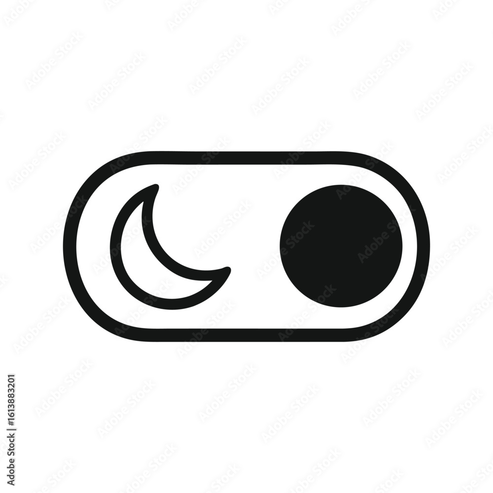 Poster toggle switch icon representing day and night mode, featuring a crescent moon and a sun on a rounded