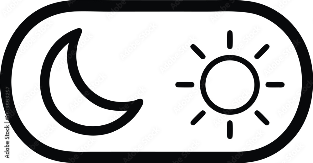 Aufkleber toggle switch displaying light and dark mode options for user interface design with simple moon and 