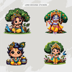 Cute and colorful sticker of Lord Krishna in traditional attire with divine expression