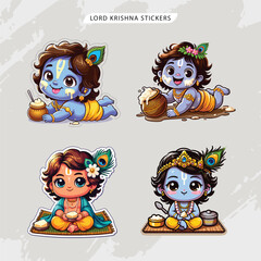 Cute and colorful sticker of Lord Krishna in traditional attire with divine expression