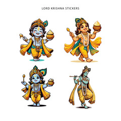 Cute and colorful sticker of Lord Krishna in traditional attire with divine expression