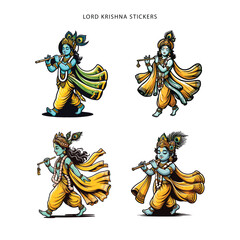 Cute and colorful sticker of Lord Krishna in traditional attire with divine expression