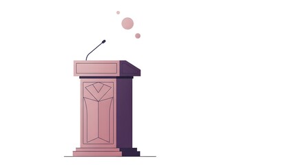 Minimalist illustration of a podium with a microphone for a presentation. The empty lectern on a white background symbolizes public speaking, lectures, conferences, and important announcements.