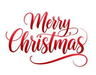 Festive red script lettering merry christmas isolated on a transparent background