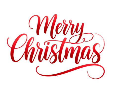 Festive red script lettering merry christmas isolated on a transparent background
