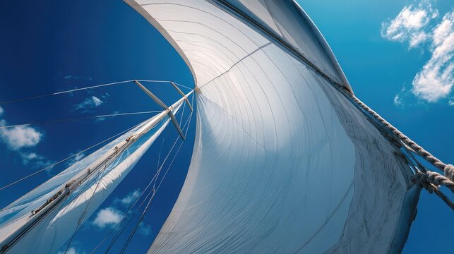 Sail billowing against a vibrant blue sky