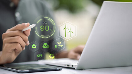 CO2 Reduction Dashboard and Renewable Energy Icons