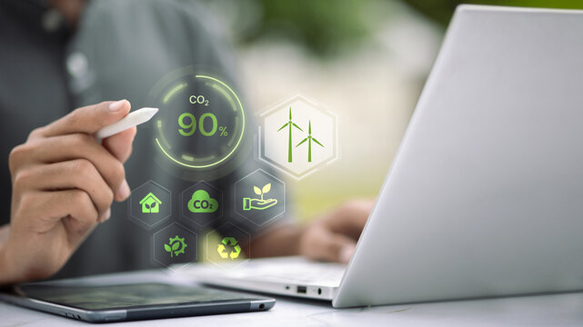 CO2 Reduction Dashboard and Renewable Energy Icons