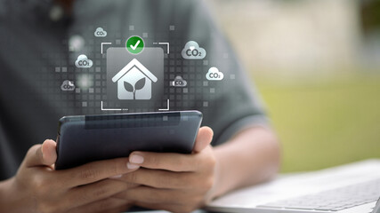 Smart Eco Home Icon with CO2 Emission Control Concept