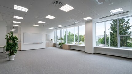 Bright modern office with large windows and minimalistic design