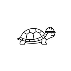 Cartoon turtle wearing a hard hat walking on white background  