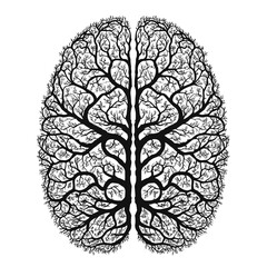 Brain illustration with tree branches in black and white design  