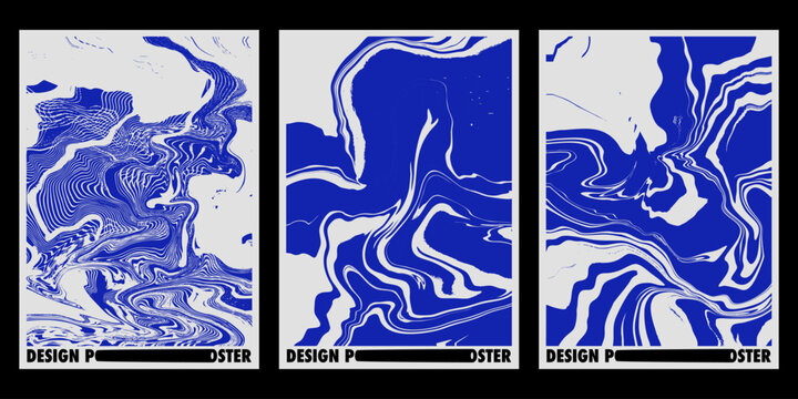 Blue and White Liquid Swirl Poster. Abstract Vector Design.