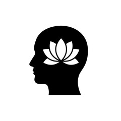 Silhouette of human head with lotus flower inside brain  