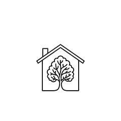 Minimalist outline of house with tree symbolizing eco-friendly design  