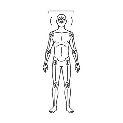 Simple human figure outline with joint markers for reference  