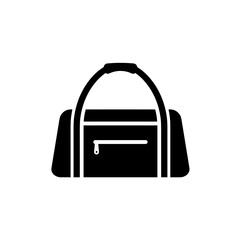 Black duffel bag with zipper closure and handle on white background  
