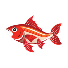 Fototapeta premium Vibrant red fish illustration with detailed fins and scales isolated on white background