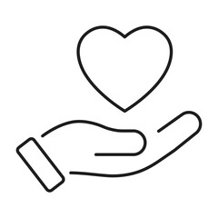 Hand hold heart line icon. Charity and donation concept vector illustration