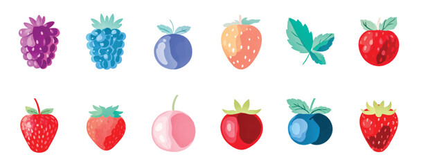 Assorted Berry Collection Illustration Featuring Strawberries Blueberries and Blackberries Fresh and Colorful Design for Food and Health Related Projects