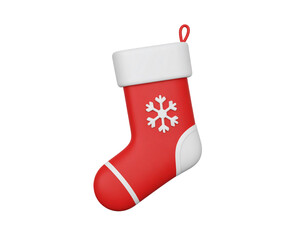 Red Christmas stocking with snowflake design isolated on a transparent background