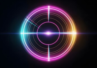 Abstract iridescent circles with glowing lights, 3d render