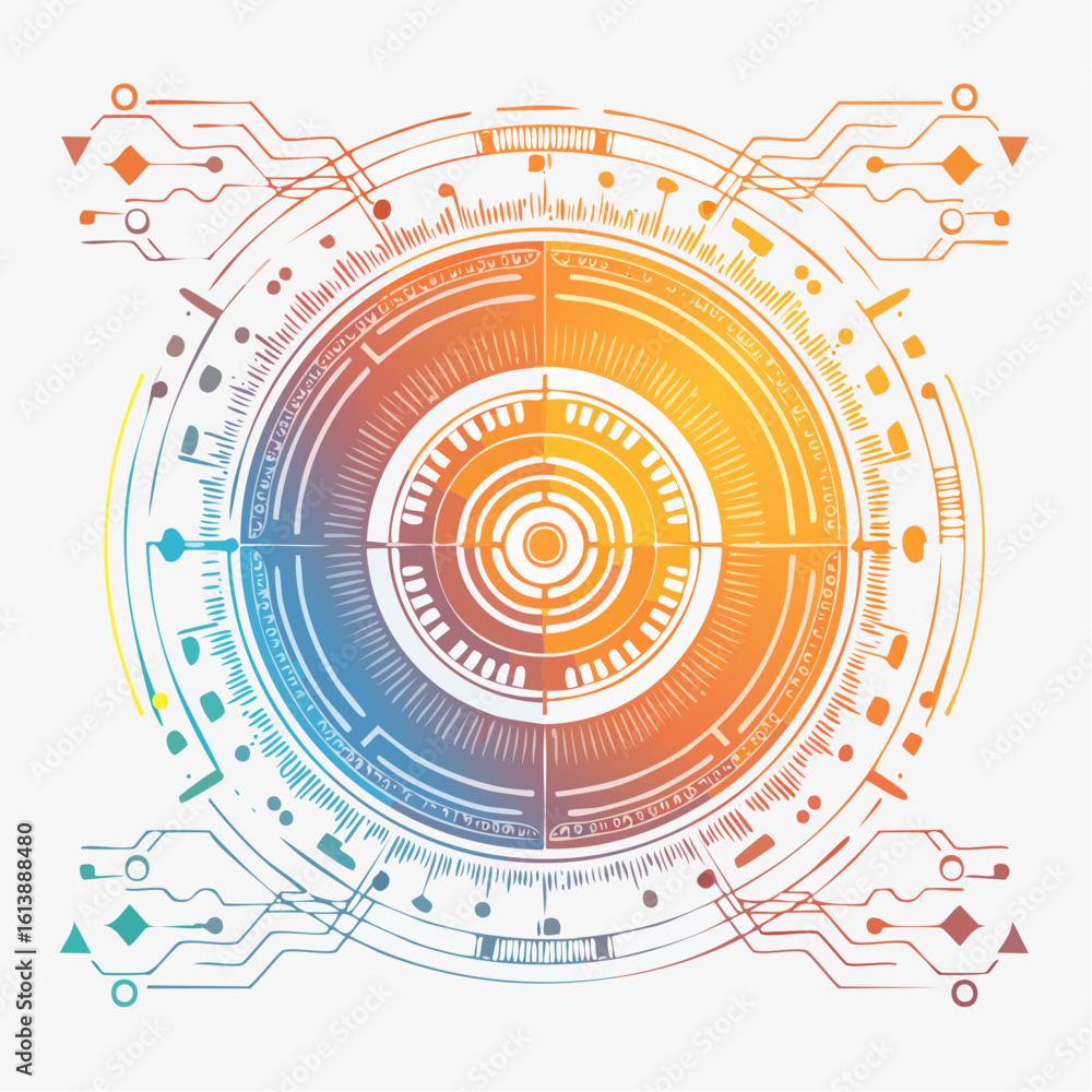 Wall mural futuristic blue vector circles swirl across a digital radar screen, creating a dynamic abstract tech