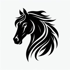 Stylized black silhouette of a horse head with flowing mane