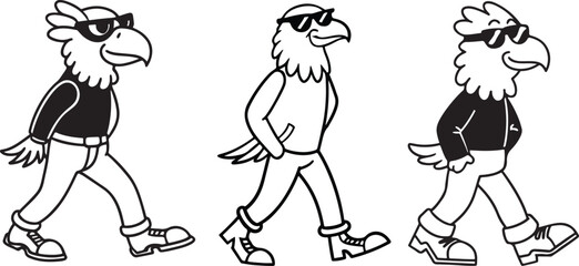 Fototapeta premium Cool cartoon eagle mascot walking with sunglasses and jacket