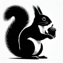 Black squirrel holding an acorn in its paws