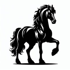 Majestic black horse standing proudly with flowing mane and tail