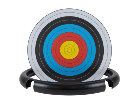 Colorful archery target board on stand
