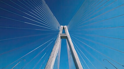 Obraz premium Cable-stayed bridge, stark structure against vibrant sky