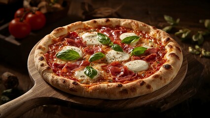 pizza with mushrooms and tomatoes