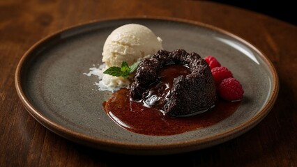 ice cream with chocolate sauce