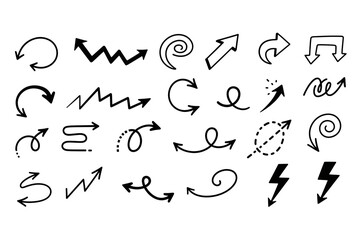 Collection of hand drawn arrows isolated on transparent background