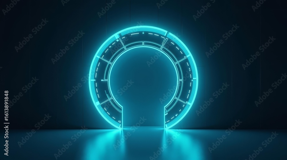 Poster abstract entrance to secure network system in futuristic circular design
