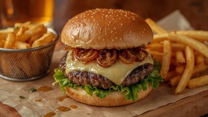 hamburger and french fries