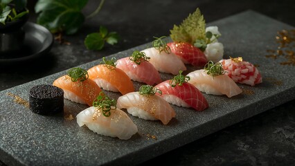 sushi with salmon and wasabi