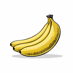 Yellow, ripe banana on a white background, a fresh, healthy fruit illustration