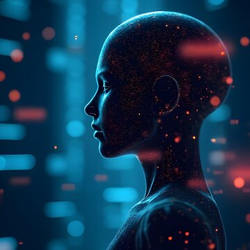 human head with binary code