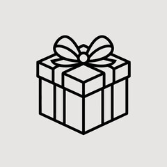 Gift Box Line Art Icon Present with Ribbon and Bow Outline Illustration


