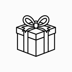 Gift Box Line Art Icon Present with Ribbon and Bow Outline Illustration

