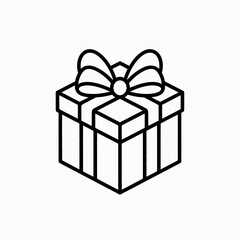 Gift Box Line Art Icon Present with Ribbon and Bow Outline Illustration

